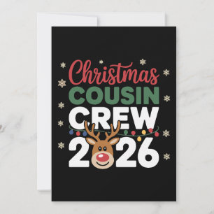 Convites Equipe de Primos de Natal 2026 Rena Flocos de Neve