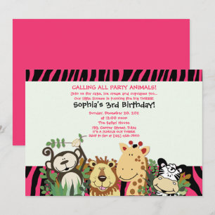 Convites EQUIPE DO ZOO 5x7 Listra de Zebra da Selva Festa n