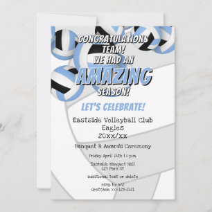 Convites equipe negra azul colorido feminino festa de volei