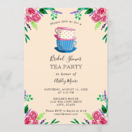 Convites Equipes de Flores Rosa-Chá de panela do Tea Party