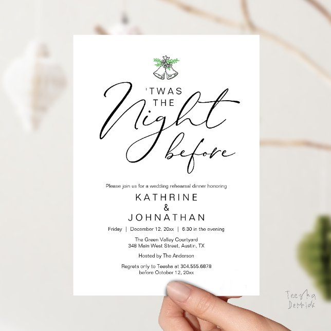 Convites "Era A Noite Antes Do Janto De Ensaio Romântico ('Twas The Night Before Modern Romantic Wedding Rehearsal Dinner Invitation Card PDF Black White)