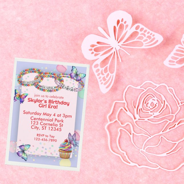 Convites Era da Menina de Aniversário, Pulseira de Aniversá (Criador carregado)