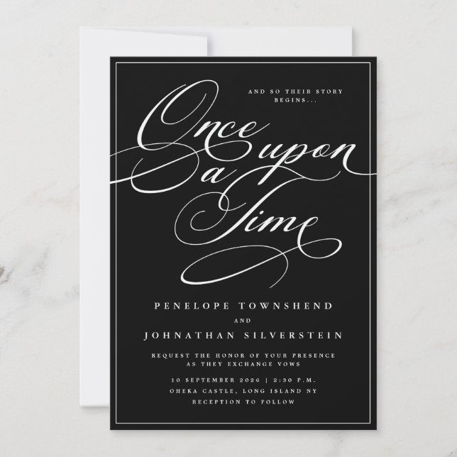 Convites Era Uma Vez Casamento Preto Script Gótico (Frente)