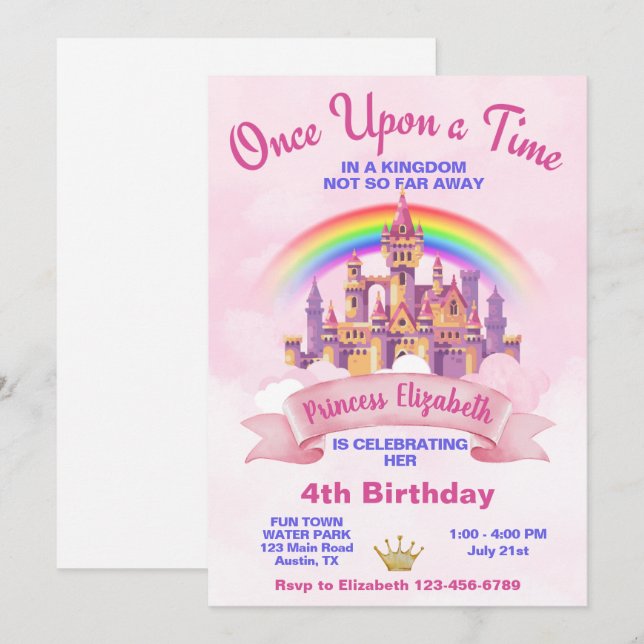 Convites Era Uma Vez Castelo de Princesa Aniversário (Frente/Verso)