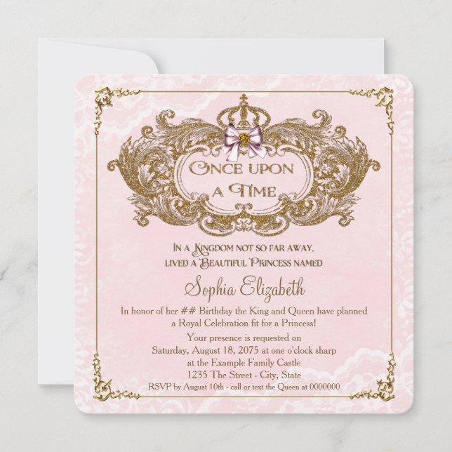 Convites Era Uma Vez Meninas Festa de Aniversário Princesa (Frente)