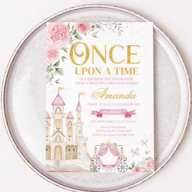Convites Era uma vez na Time Princess Festa de aniversário (Princess Castle Once Upon a Time Birthday Party Invitation)