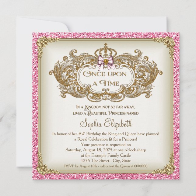 Convites Era uma vez na Time Princess Festa de aniversário (Frente)