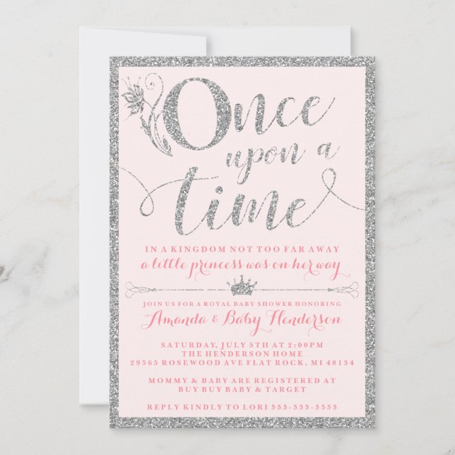 Convites Era Uma Vez Princesa Prata Baby Shower (Frente)