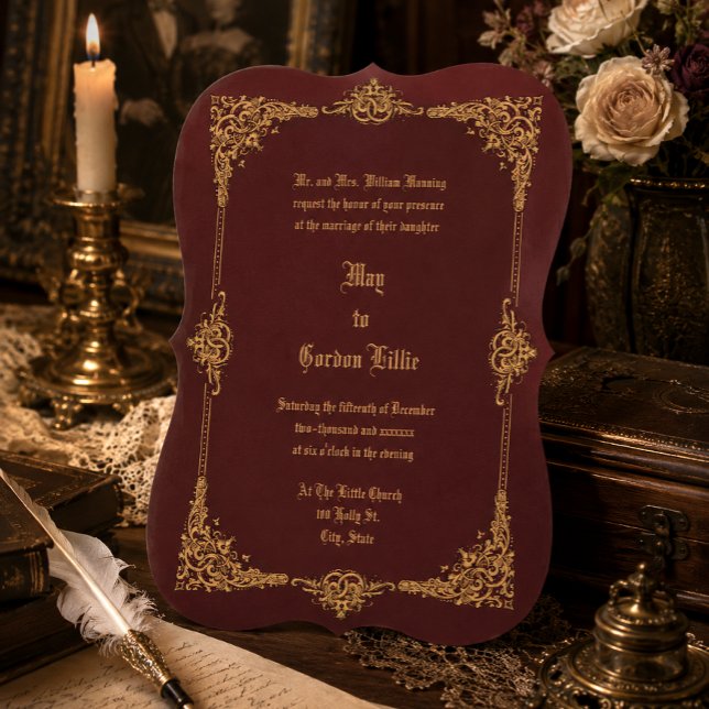 Convites Era Vitoriana 1896 Borda Requintada de Casamento (Criador carregado)