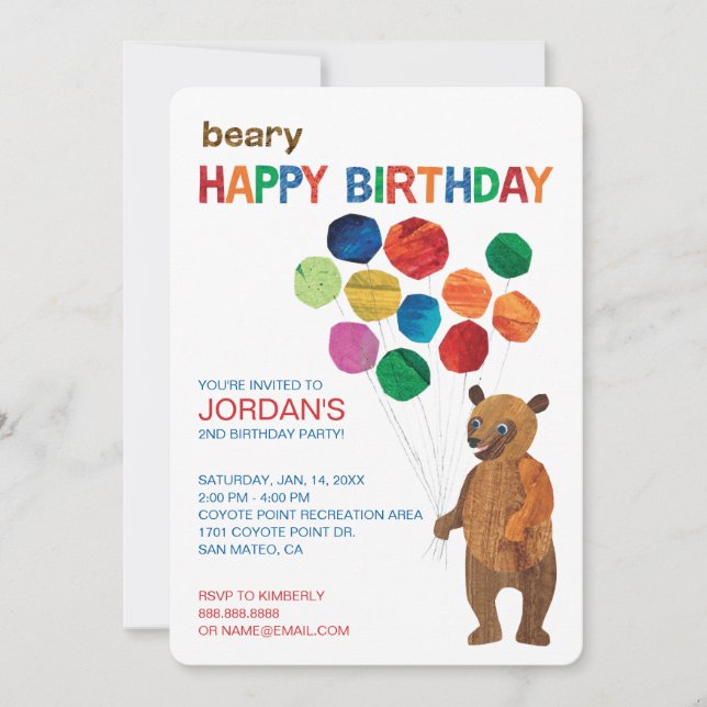 Convites Eric Carle | Urso-Marrom - Beary Happy Birday (Frente)