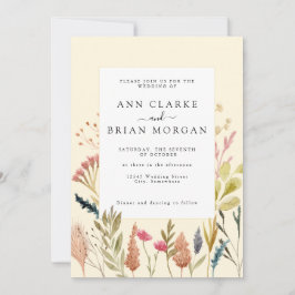 Convites Erva seca em aquarela e casamento floral selvagem