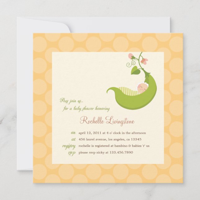 Convites Ervilha em Chá de fraldas de Pod Boy (Frente)