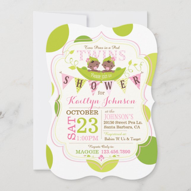 Convites Ervilhas em Chá de fraldas de gêmeos africanos no  (Frente)