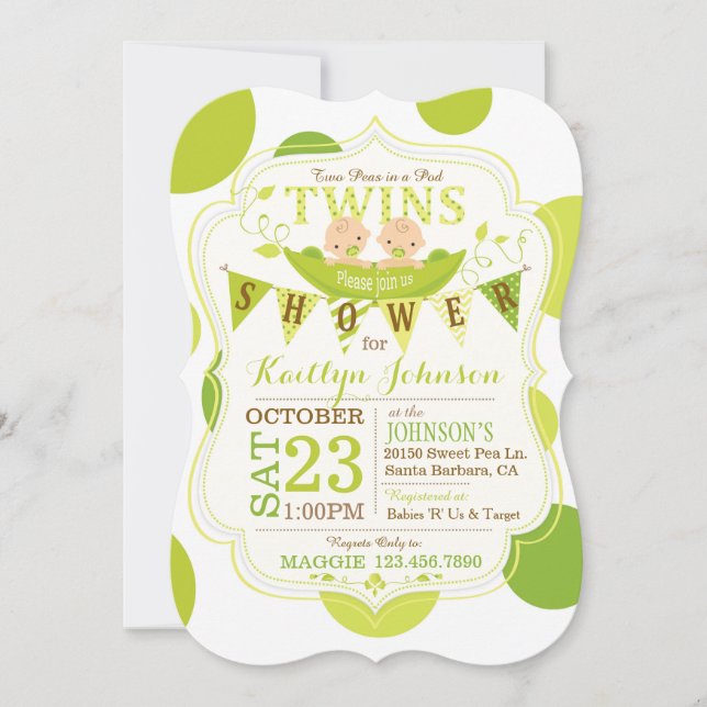 Convites Ervilhas em Chá de fraldas de gêmeos Pod (Frente)