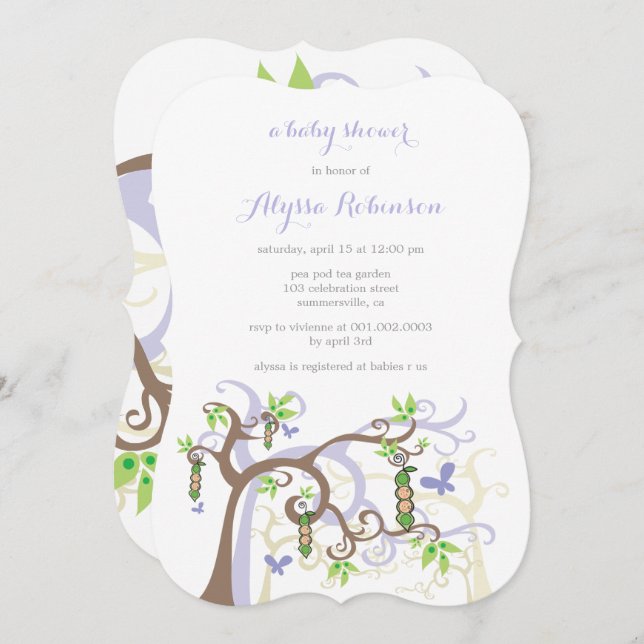 Convites Ervilhas Em Um Chá de fraldas De Gêmeos De Jardim  (Frente/Verso)