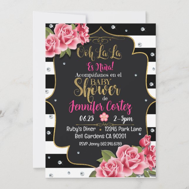 Convites Es niña invitación de chá de fraldas (Frente)