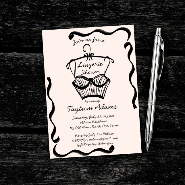 Convites esboço da borda ondulada do chá de panela lingerie (Lingerie bridal shower retro wavy border sketch invitation template digital download )