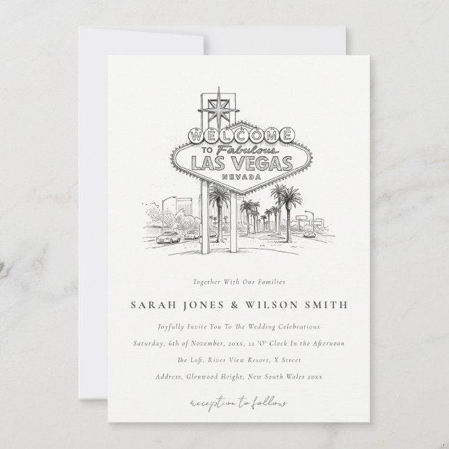 Convites Esboço da Paisagem de Casamento em Las Vegas Nevad (Frente)