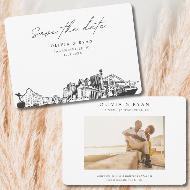 Convites Esboço da silhueta de Jacksonville para casamento  (Jacksonville Florida Wedding Save the Date
)
