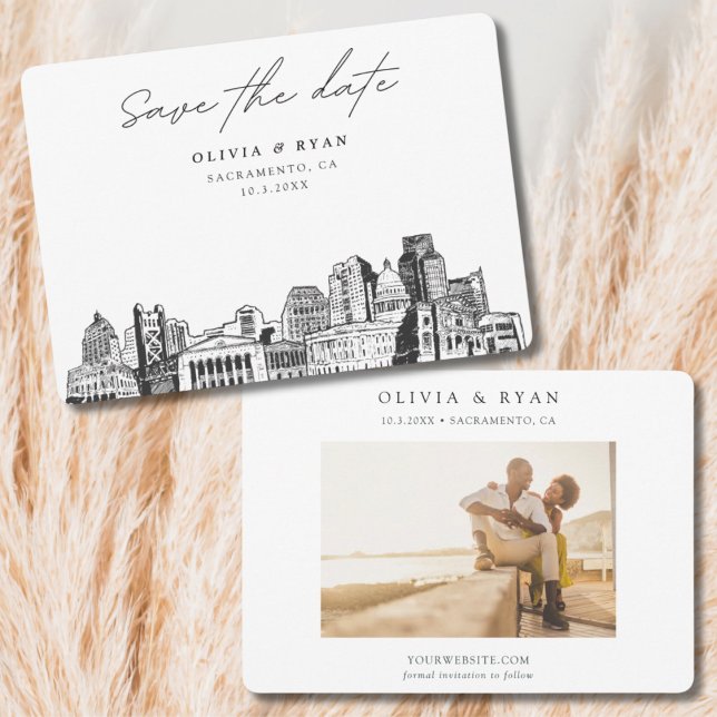 Convites Esboço da Silhueta de Sacramento para Casamento Sa (Sacramento Wedding Save the Date)
