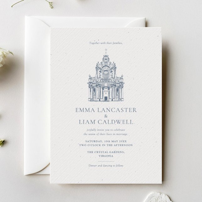 Convites Esboço de Local de Igreja Casamento Minimalista (Criador carregado)