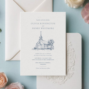 Convites Esboço de Local de Igreja Minimalista Casamento Cl