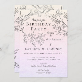 Convites Esboços florais delicados festa de aniversário do