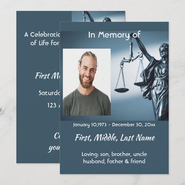 Convites Escalas da Justiça do Memorial Keepsake Lei (Frente/Verso)