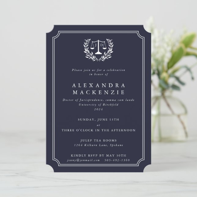 Convites Escamas de JD Navy/Branco + Colar de Formatura de  (Em pé/Frente)