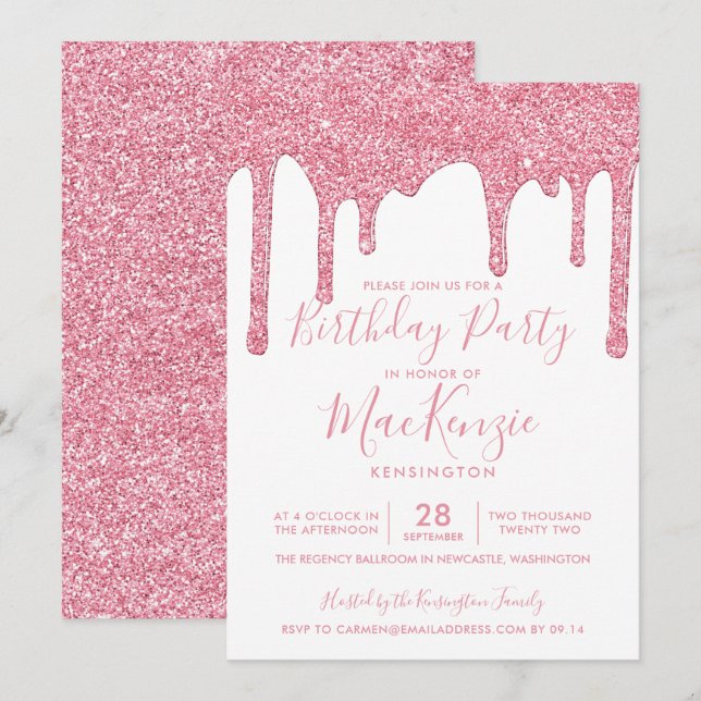 Convites Escamudo Cor-de-Rosa Brilhante Glitter A Qualquer  (Frente/Verso)