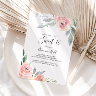 Convites Escamudo Cor-de-rosa elegante Suave Floral 16 Fest