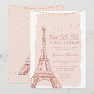 Convites Escamuflagem de ouro rosa da torre Eiffel Doce 16