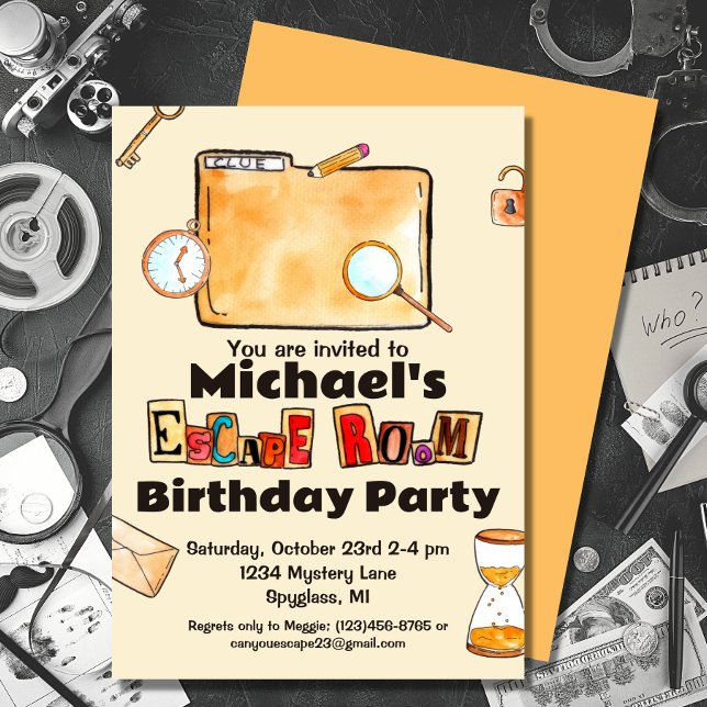 Convites Escape Room Spy Mystery Birthday (Criador carregado)