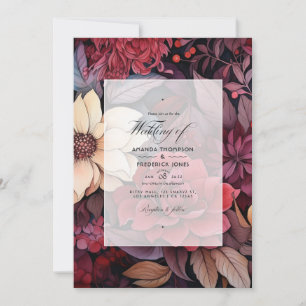 Convites Escarlate, Castanho Escuro e Casamento Floral Prof