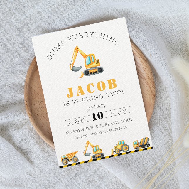 Convites Escavador de Digger de Caminhão de Aniversário de  (Criador carregado)