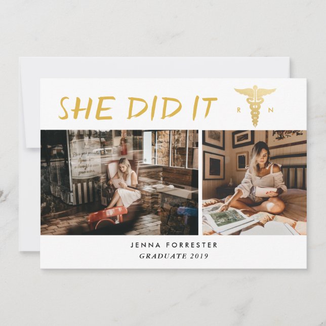 Convites Escola De Enfermagem De formando Ela Fez Foto De S (Frente)