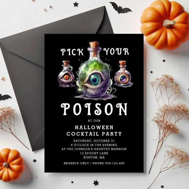 Convites Escolha o seu companheiro de coquetel de Halloween (Pick Your Poison Halloween Cocktail Party Invitation)