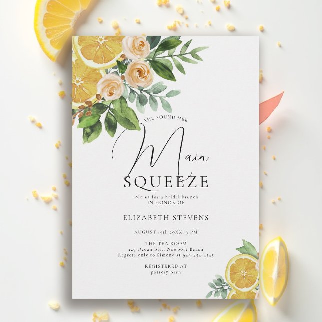 Convites Escolha Principal Laranja Queimado Aquarela Chá de (main squeeze bridal shower lemon italian theme floral watercolor invitation summer brunch)