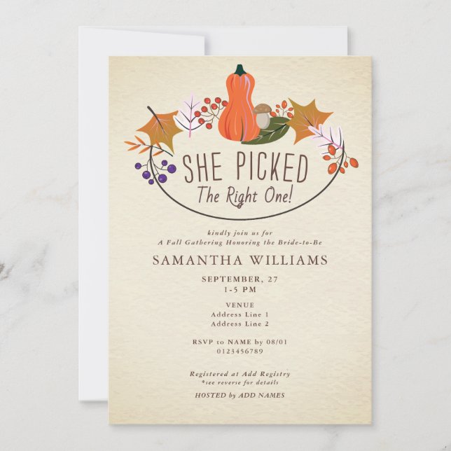 Convites Escolhida a direita - Chá de panela de abóbora de  (Frente)