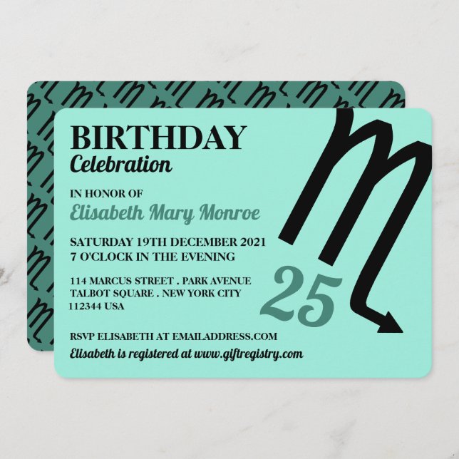 Convites Escorpião, Escorpião, Sinal de Estrela Zodiac, Ani (Frente/Verso)