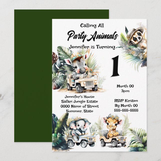 Convites Escorregadio-da-selva-do-elefão-do-guará-safari (Frente/Verso)