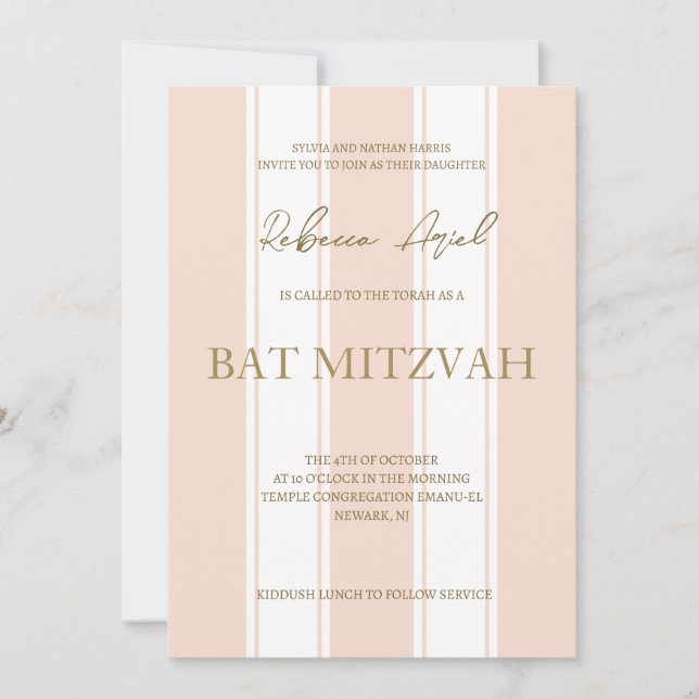 Convites Escorregadio de listras - Bat Mitzvah (Frente)