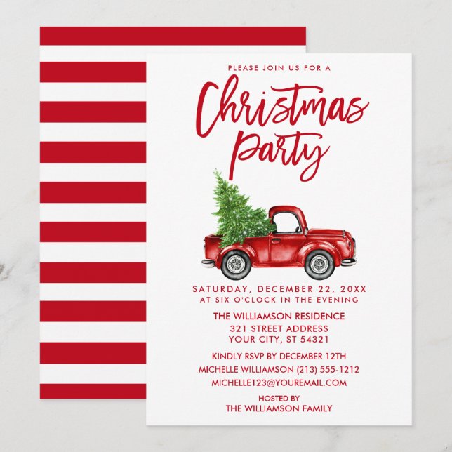 Convites Escoteiro Red Vintage Truck Partido de Natal SW (Frente/Verso)