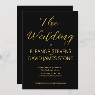 Convites Escrita de casamento de ouro e preto de luxo