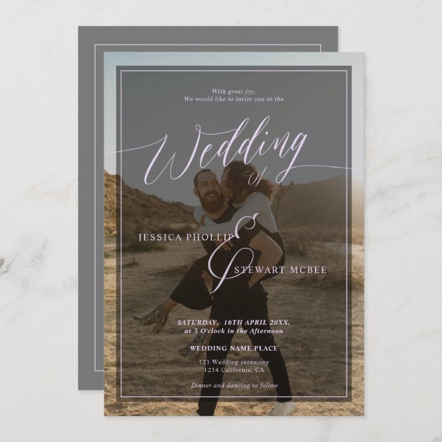 Convites Escrita de casamento do periwinkle da lavanda mode (Frente/Verso)