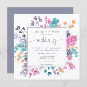 Convites Escrita de casamento rosa-lavanda floral moderna d