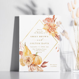 Convites Escrita Dourada de Casamento de Pumpkin Floral Rus
