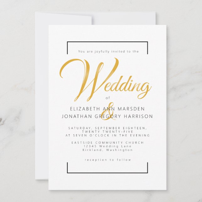 Convites Escrita Dourada Elegante e Escritura Negra Religio (Frente)