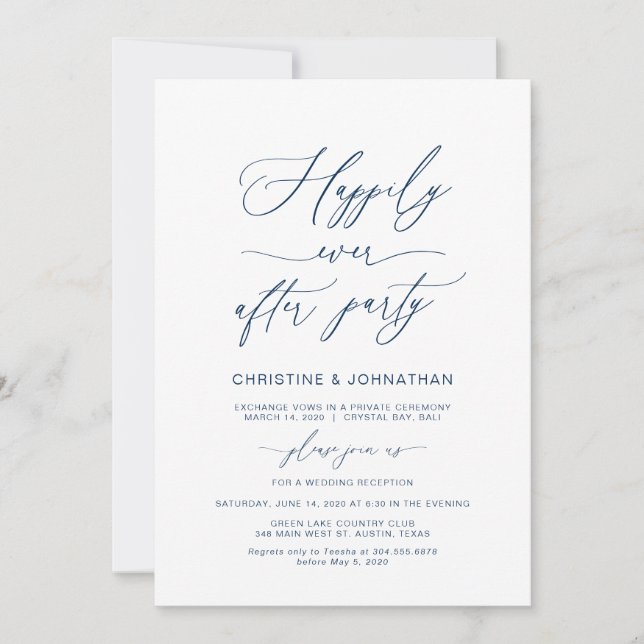 Convites Escrita Elegante, Azul Marinho, Casamento Furtivo (Frente)