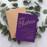 Escrita em ouro roxo elegante Sweet 16